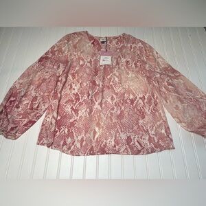 Cabi 5708 Bethany Snake Print Long Puffy Sleeve V-Neck Blouse Medium NEW. 233